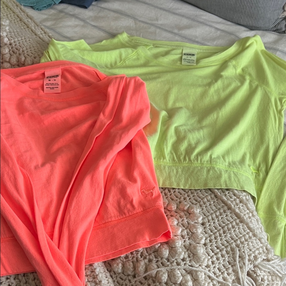 Victoria's Secret Neon Pink and Lime Green Long Sleeve Tees